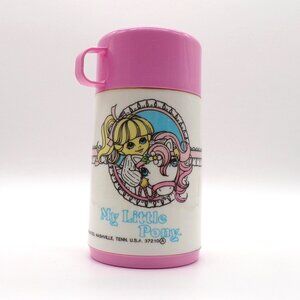 Vintage 1986 My Little Pony Lunch Box Thermos Pink White Hasbro Aladdin Beverage
